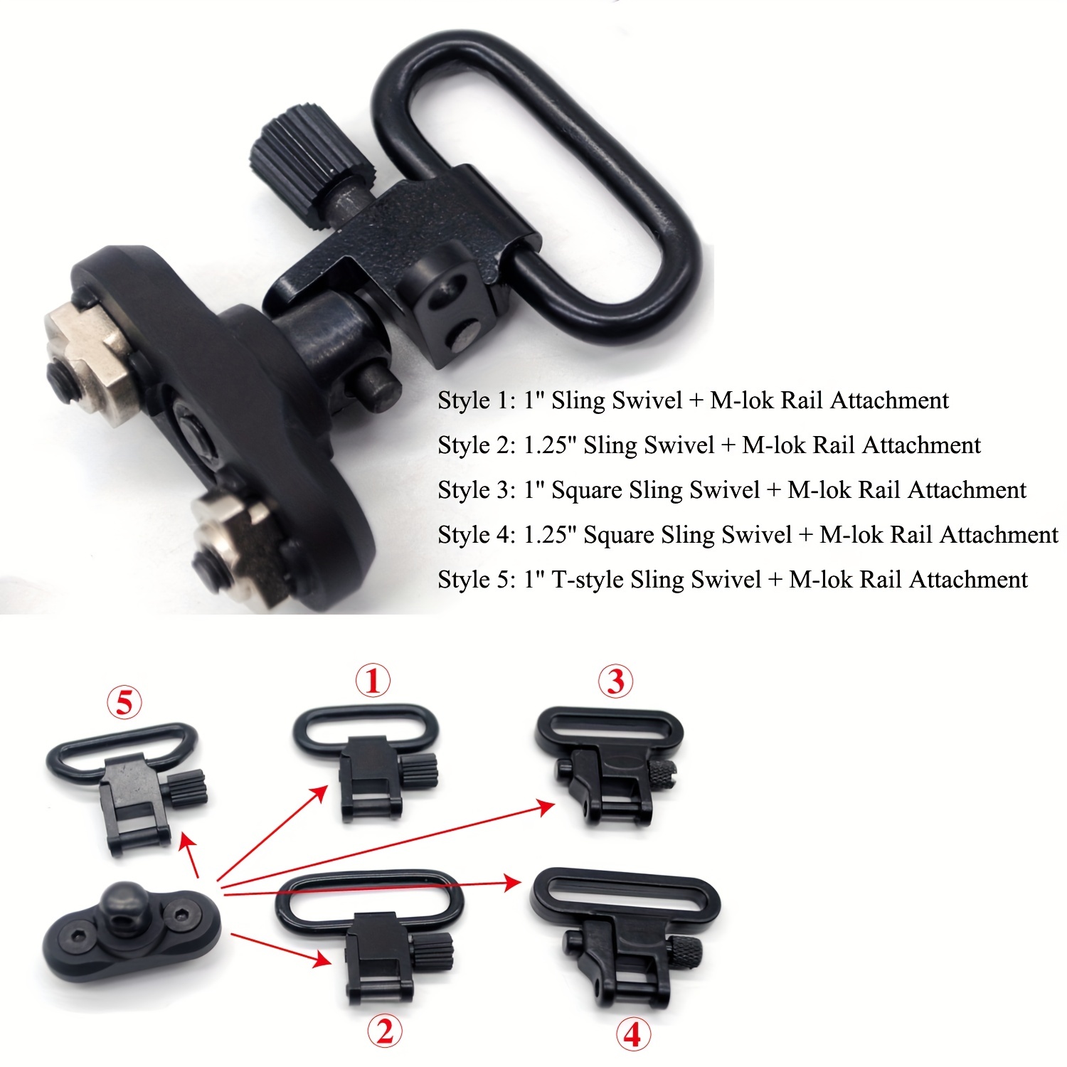 Qd Sling Swivel Mount, Stud Mlok Attachment Adapter Set For Mlok Rail