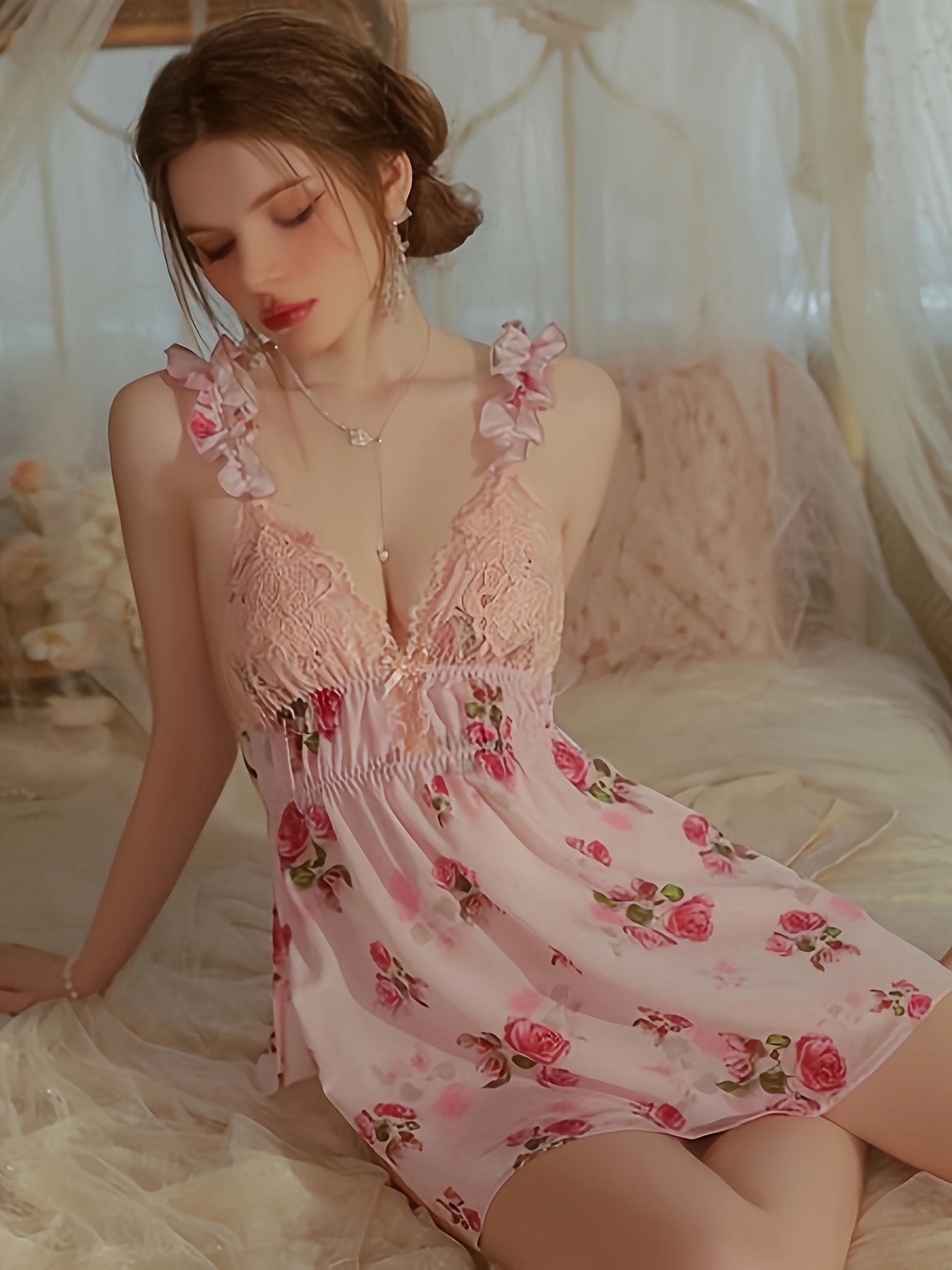 Baby Pink Lace Lingerie Slip Dress