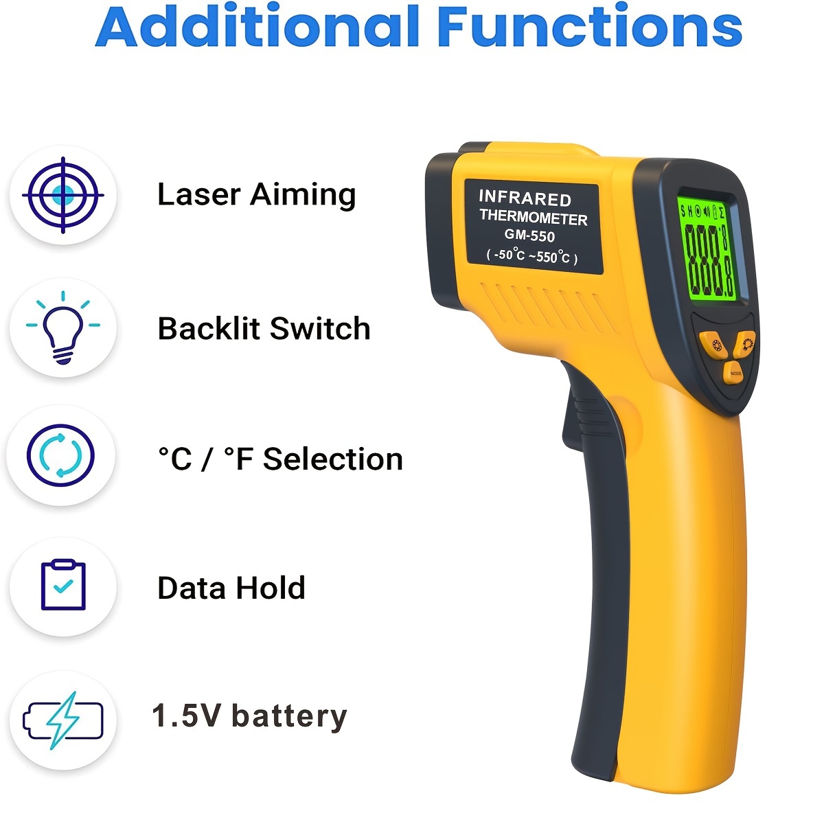 Infrared Thermometer High Temp Thermometer Pyrometer Non Contact Digital  Dual Laser Pointers Flashlight Ir Temperature Gun Not For Human - Temu