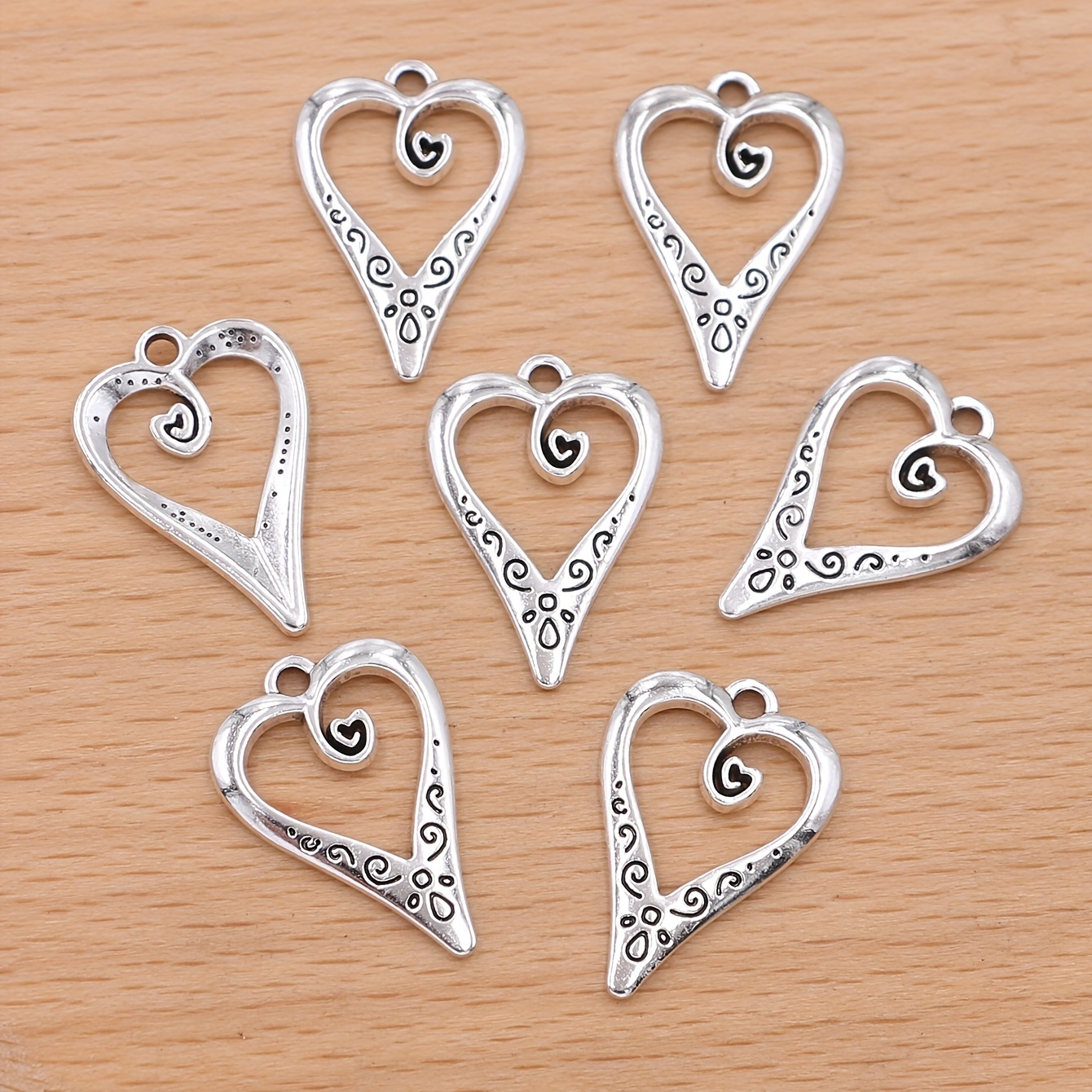 Silver Plated Heart Charm Vintage Hollow Pendant For Jewelry - Temu