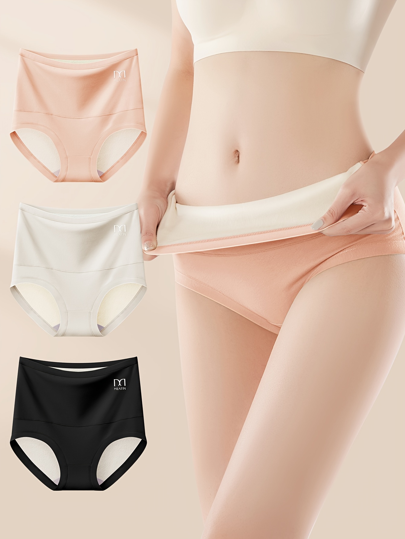 Simple Thermal Panties Synthetic Fleece Lined High Waisted - Temu