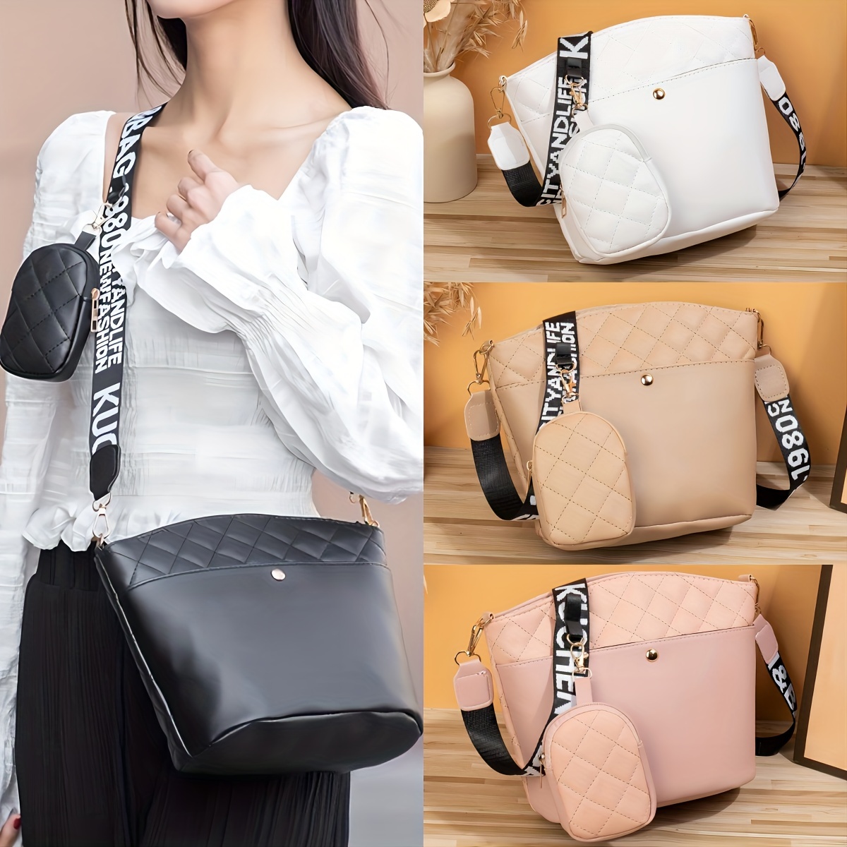 Fashion Crossbody Bucket Bag, Trendy Pu Shoulder Bag, Women's Casual Handbag  & Tote Purse - Temu