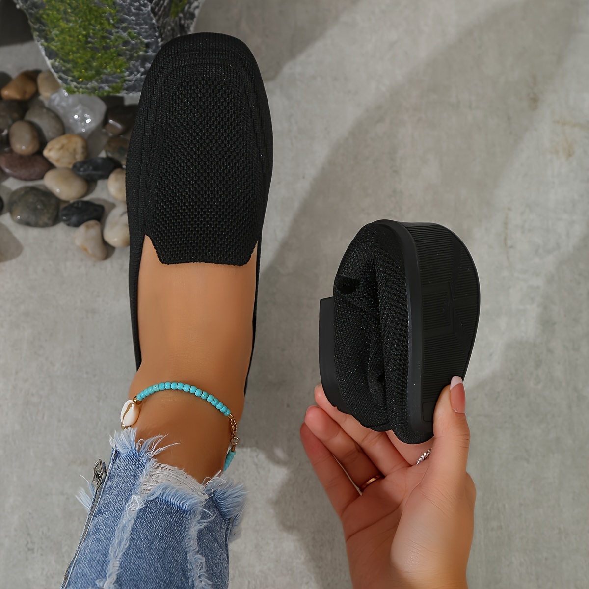 Image of Women's Flat Shoes, Breathable Square-toe Wide-fit Large-size Shoes, Casual Lightweight Walking , Women Shoes