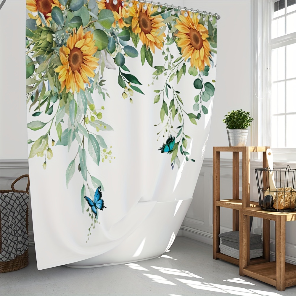 Sunflower Shower Curtain Set Waterproof Fabric Black Shower - Temu