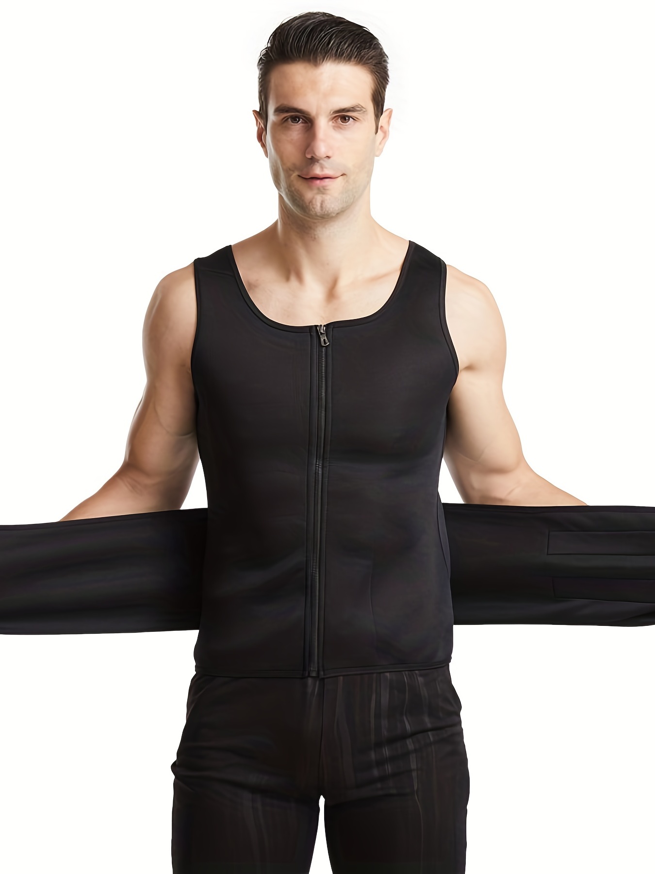 Men'S Slimming Vest | Casual Crew Neck Sleeveless Vest with Belt, Neoprene and, All-Season Fitness and Outdoor Training Apparel