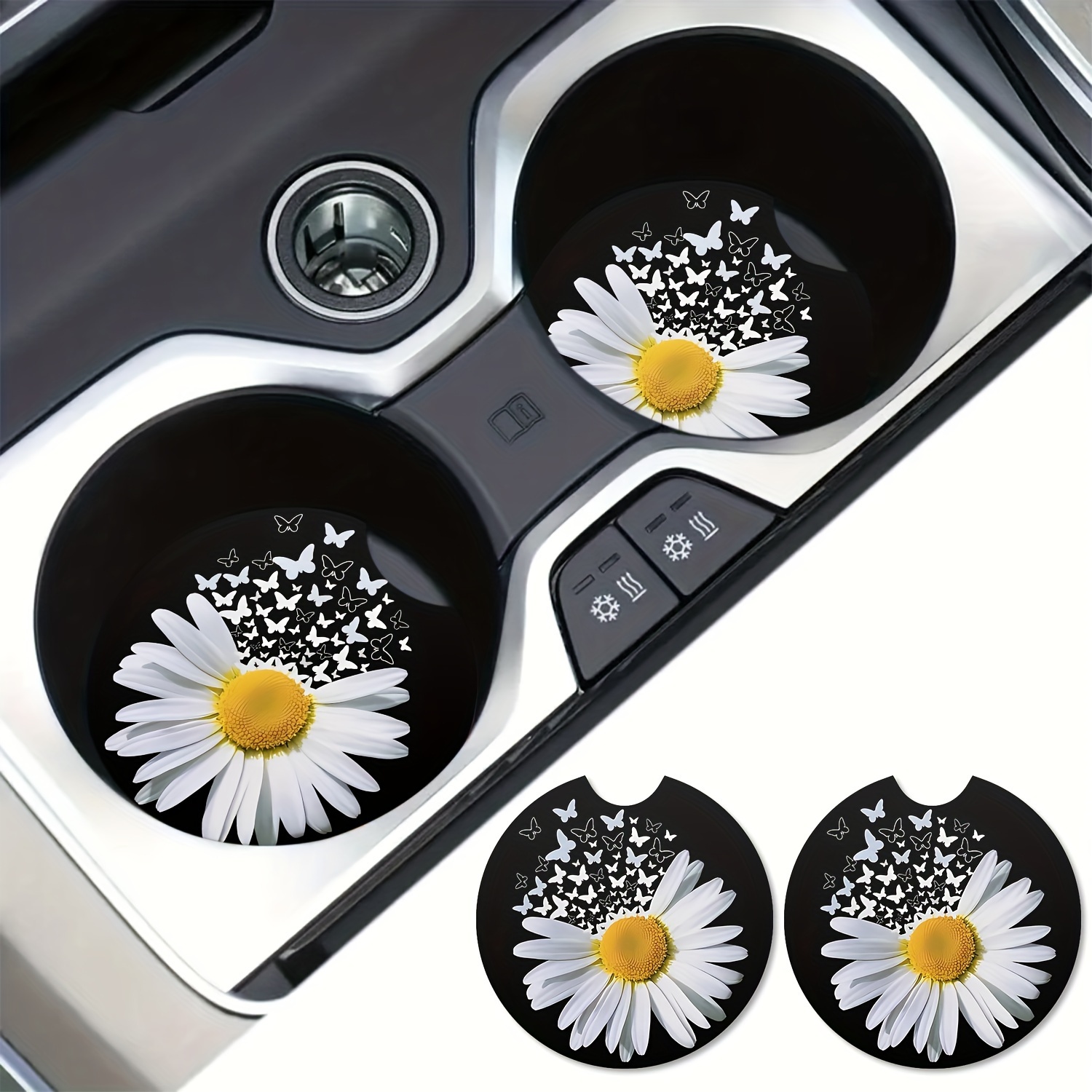 Beauty Flowers Pattern Absorbable Car Cup Holder Coasters - Temu