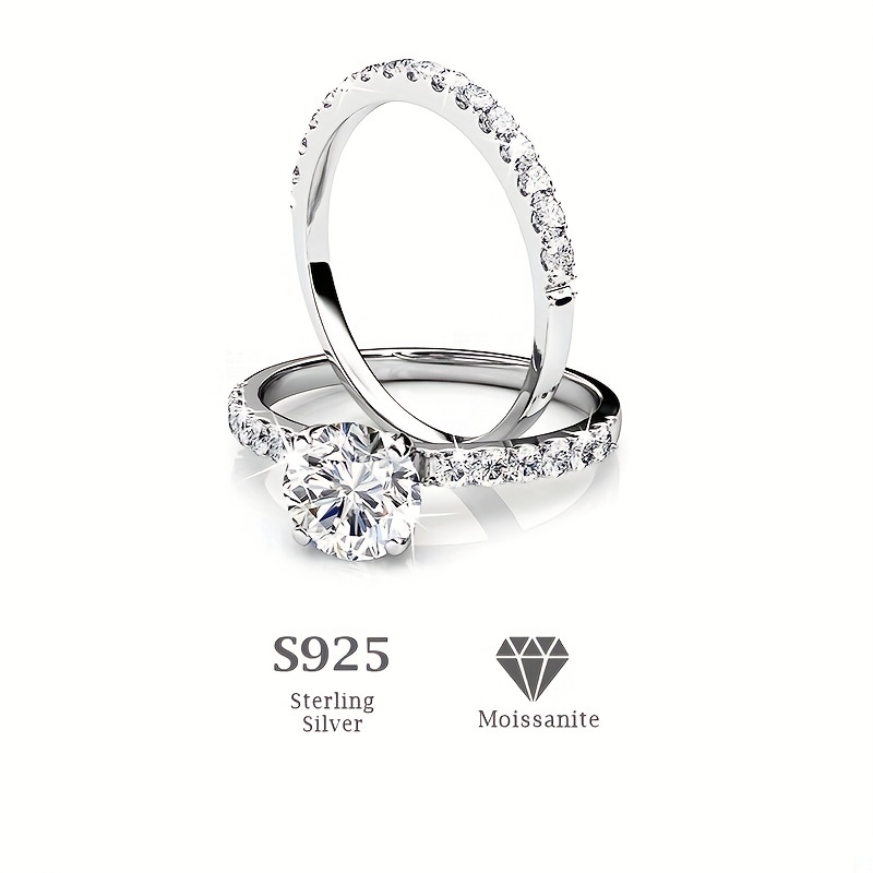 S925 Round Cut Moissanite Ring Set for Wedding