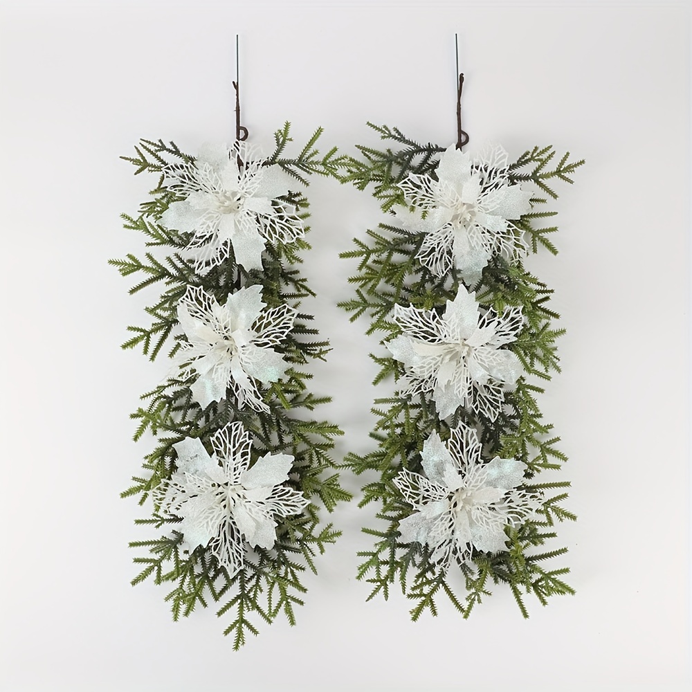 Christmas Flower Artificial Glitter Flowers With Pine Leaf 3 - Temu