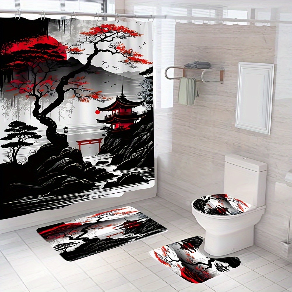 Shower Curtain Set Decorative Vintage Painting Bathroom Set - Temu