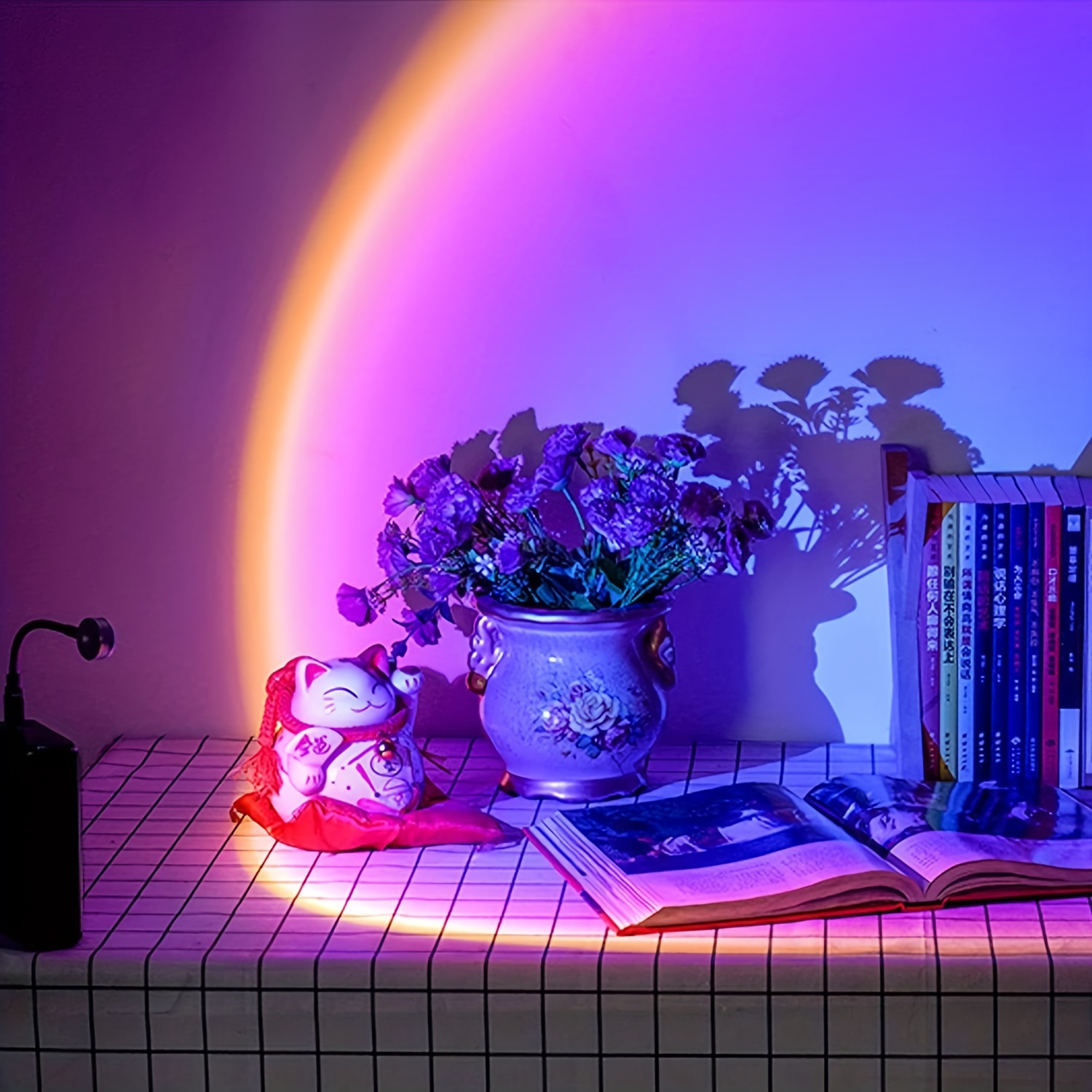 

Sunset Lamp Rainbow Multi-color Led Projection Lamp 360 Degree Rotating Sunset Lamp Usb Atmosphere Lamp Romantic Nightstand Lamp For Bedroom Photography Computer Home Improvement