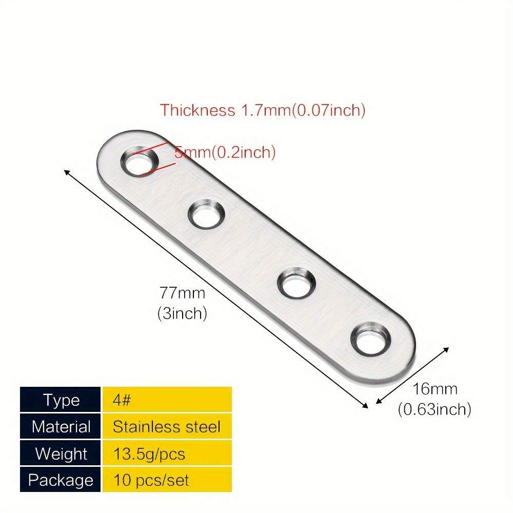 2-10pcs Flat Straight Brace Brackets 1.5-7.3 Inch Stainless Steel Mending Plates Repair Fixing Brackets Heavy Duty Plates