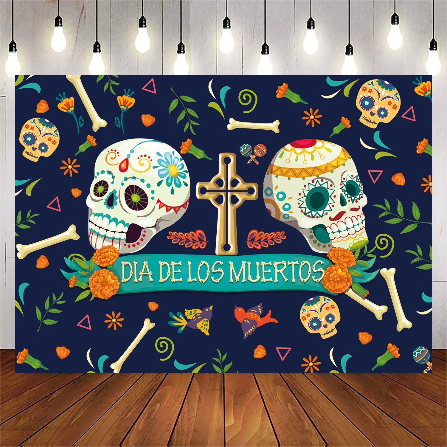 Fotohintergrund „Dia De Los Muertos“ – 180x110 Cm Polyester-Banner Mit Zucker-Schädeln & Ringelblumen Für Party-Deko