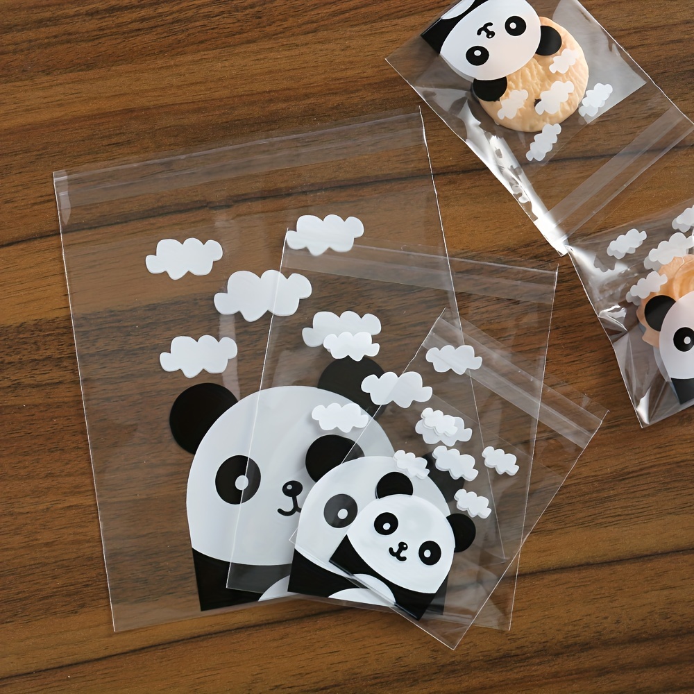 100pcs Panda Pattern Macaroon Bags Cartoon Bags Self Adhesive Cookie Bag