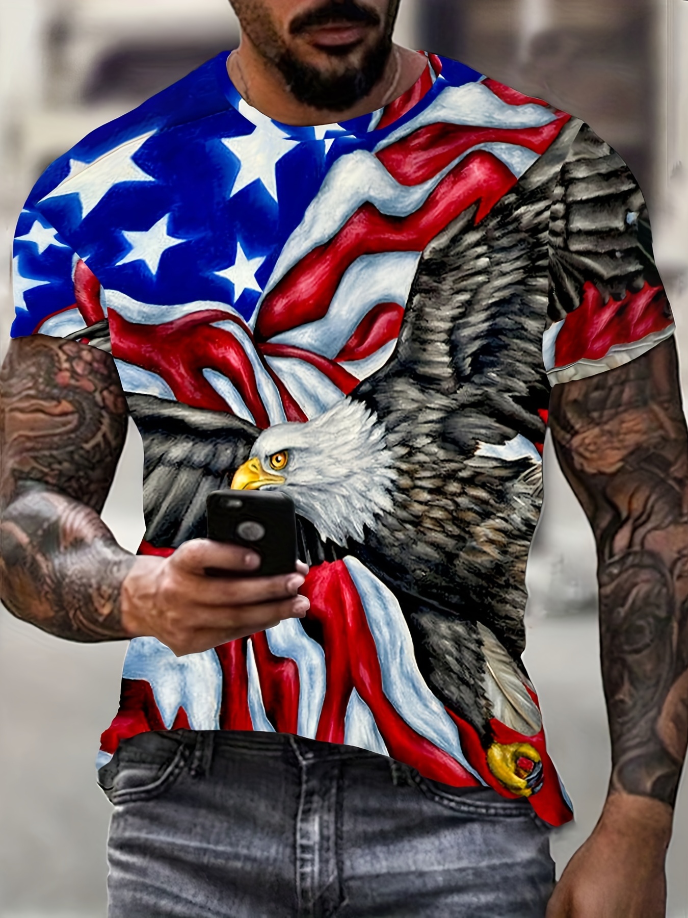 Patriotic Eagle Men's T-Shirt | Royal Blue | Medium | Headline Shirts