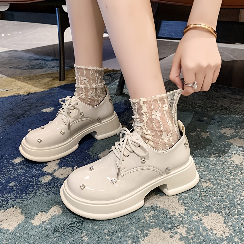 KRAVOO Rhinestone Women Shoes Lace-up Flatform Shoes Tennis Female