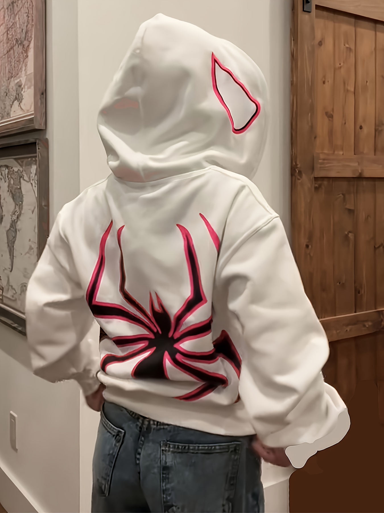 Spider Graphic Print Zip Up Hoodie, Casual Long Sleeve Hoodie Outerwear,  Women's Clothing