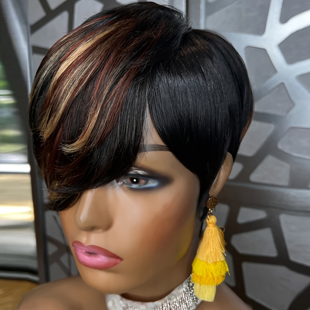 pixie cut wigs for women short cut human hair bob brazilian virgin real human hair wigs black layered blond brown 1b 33 27 side part haircut wigs no lace front wigs glueless wig one pixie wig with two free caps