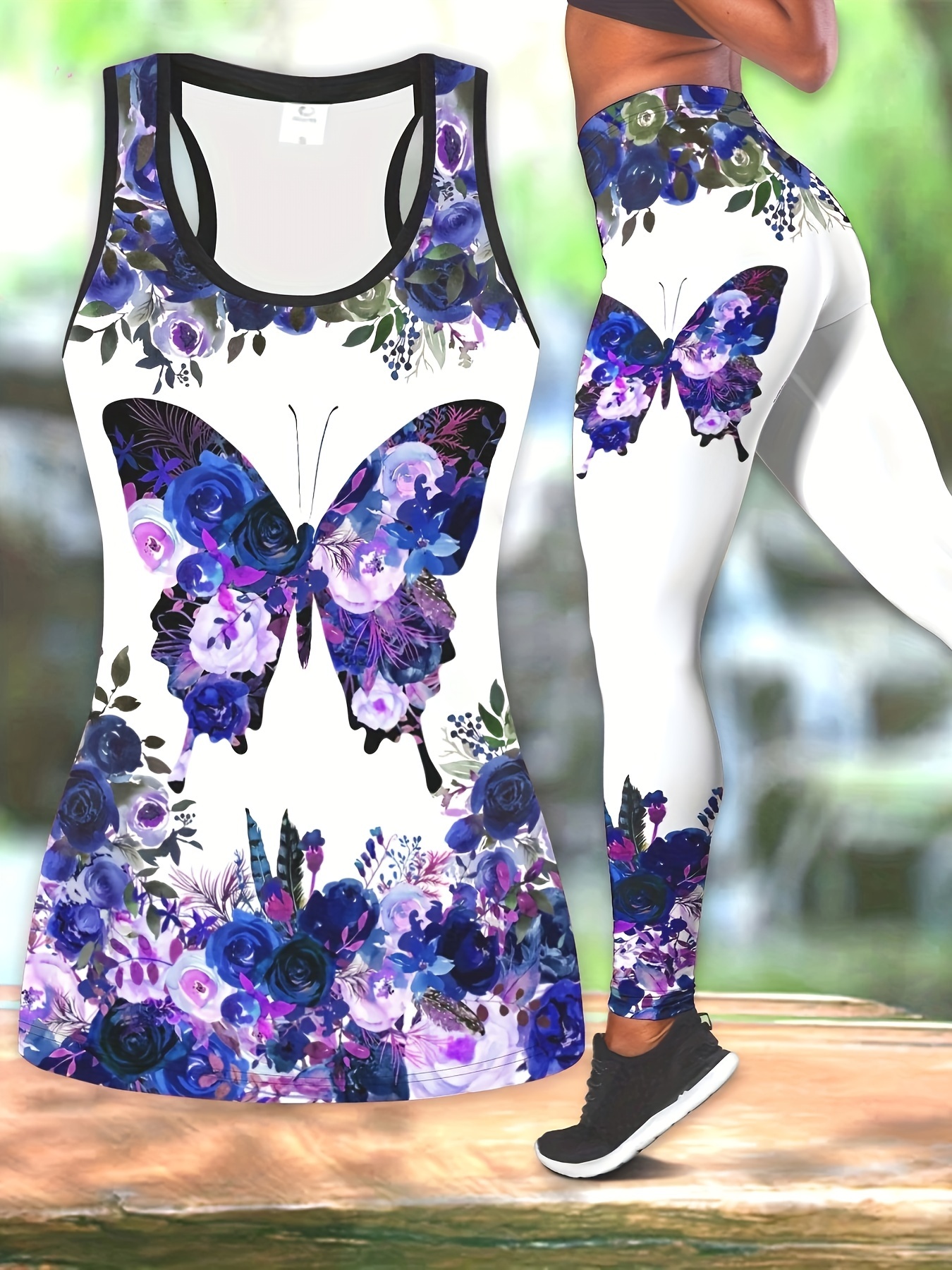 Butterfly Colorful 3D Printed Hollow Tank Top & Leggings Set