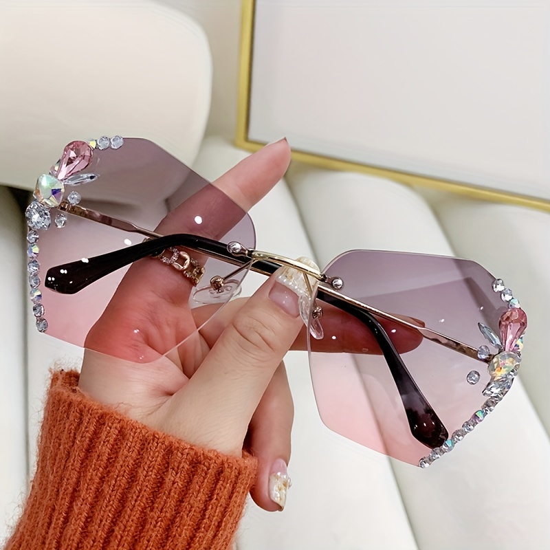 Oversized Rhinestone Sunglasses UV Protection Shades Eyeglasses