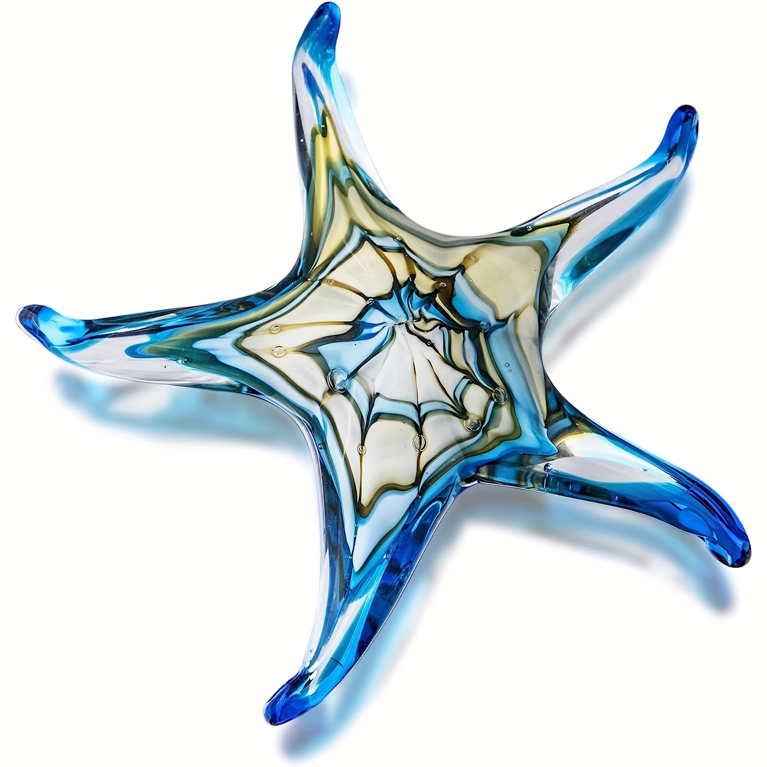 

1pc, Hand-blown Glass Starfish Figurine, Clear Blue Glass, Tabletop Decor, Collectible Glass Ornament, Nautical Home Decor, Safe Box Packaging