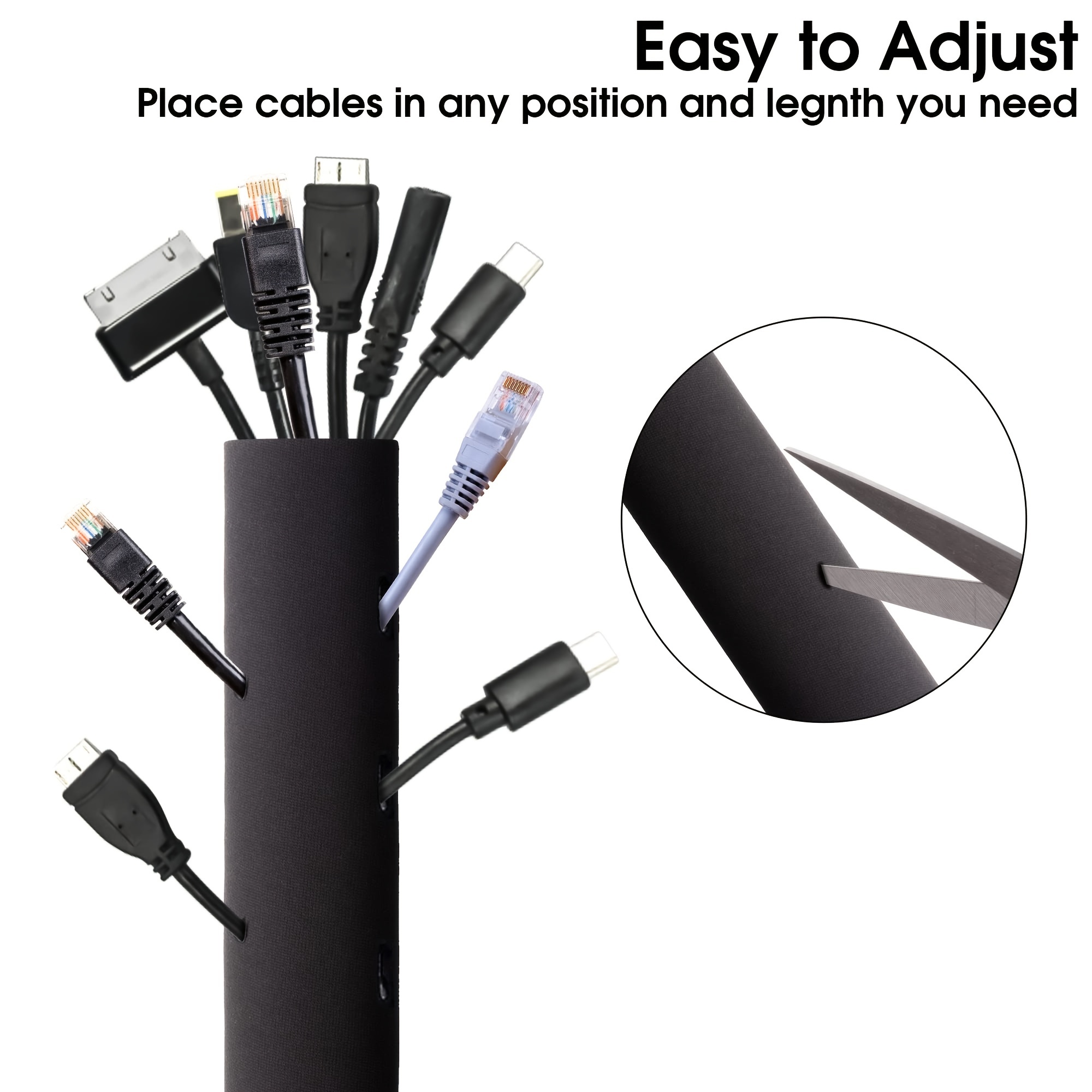Cable Management Organizer Zipper Cord Wire Cover Hider Sleeves For Desk PC  TV