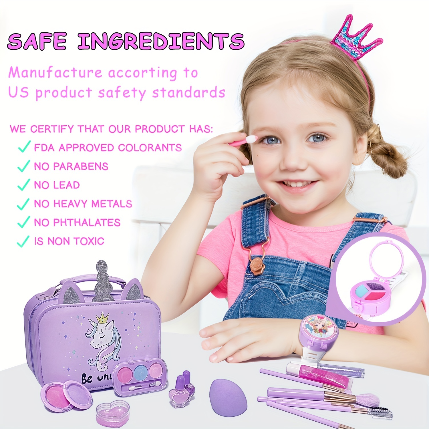  Kit de maquillaje para niñas – Kit de maquillaje para niños,  juguetes para niñas, maquillaje real para niños y niñas, juguetes de maquillaje  para niñas, kit de maquillaje no tóxico para