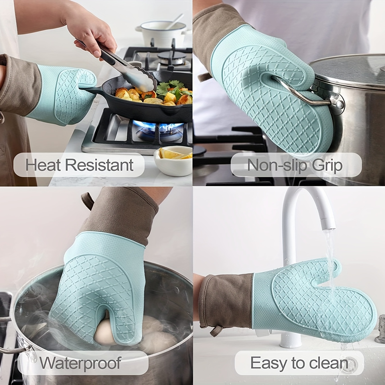Oven Mitts Heat Resistant, Silicone Oven Mitts,2pcs Waterproof
