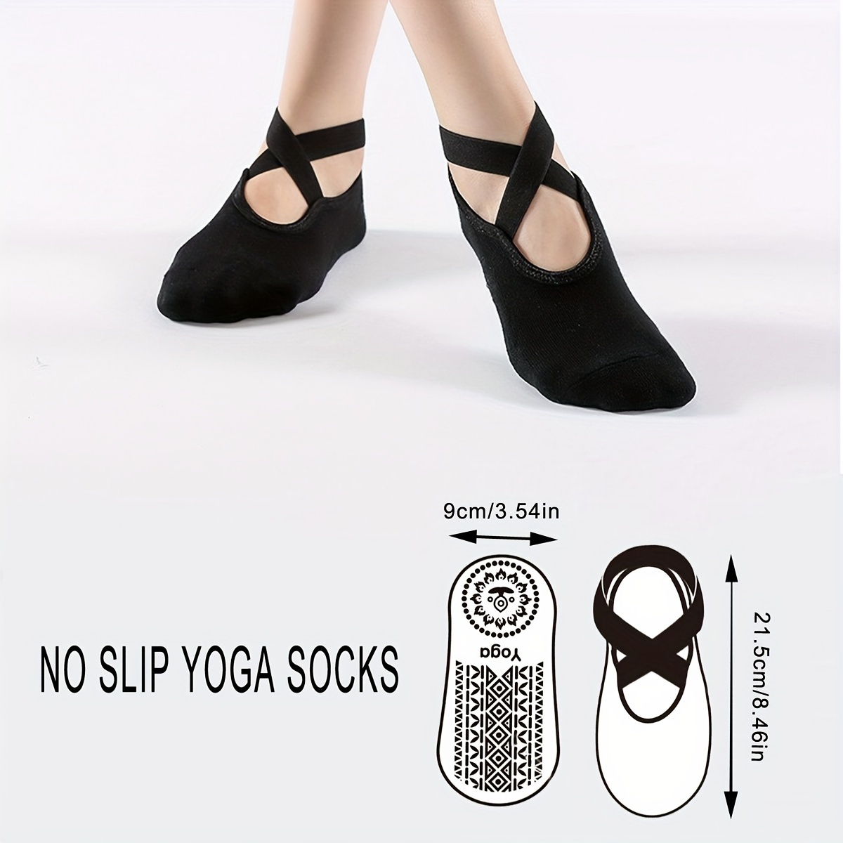 3 pairs Professional Non-Slip Yoga Socks with Cross Strap and Extra Grip -  Enhance Your Balance and Stability During Yoga and Sports