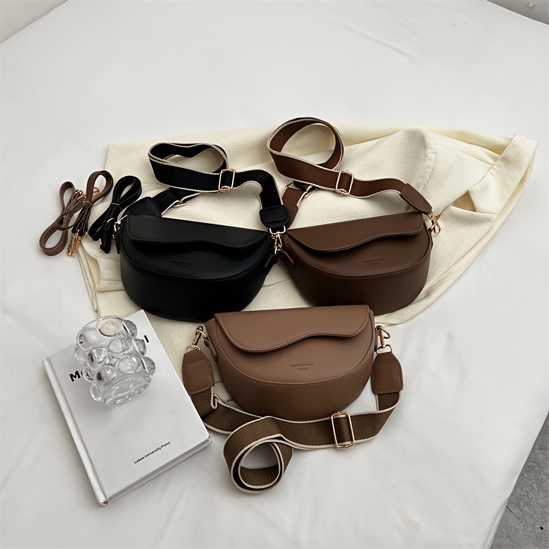 

Trendy Solid Color Bag, Wide Strap Crossbody Bag, Women Mini Handbag & Flap Purse