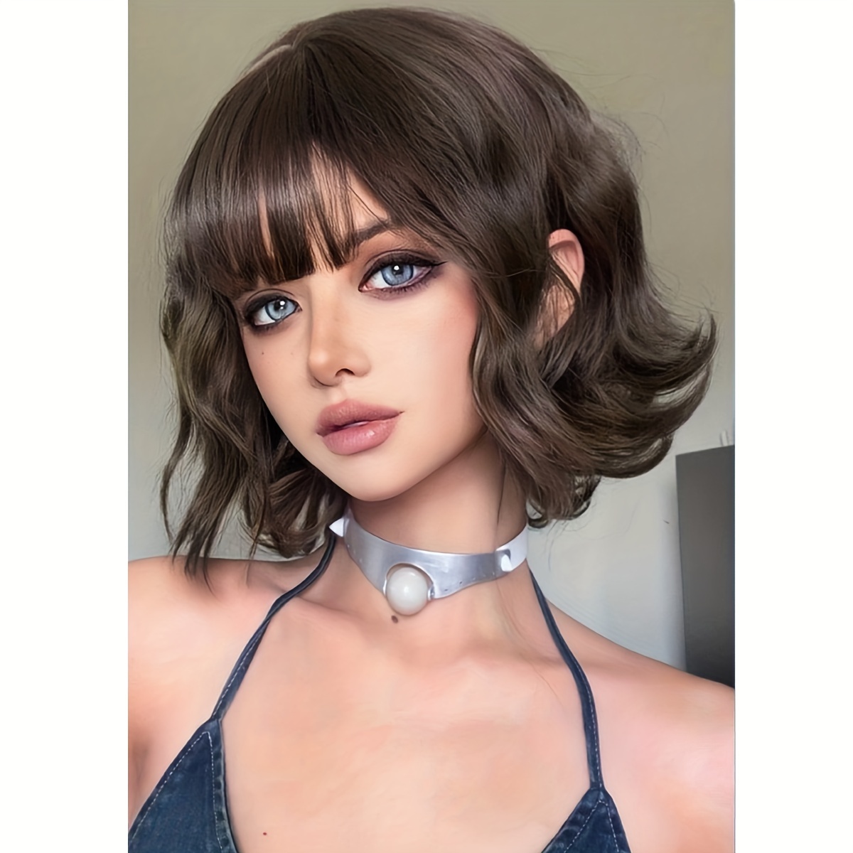 

Short Curly Bob Cut Wig With Bangs Synthetic Wig Beginners Friendly Heat Resistant