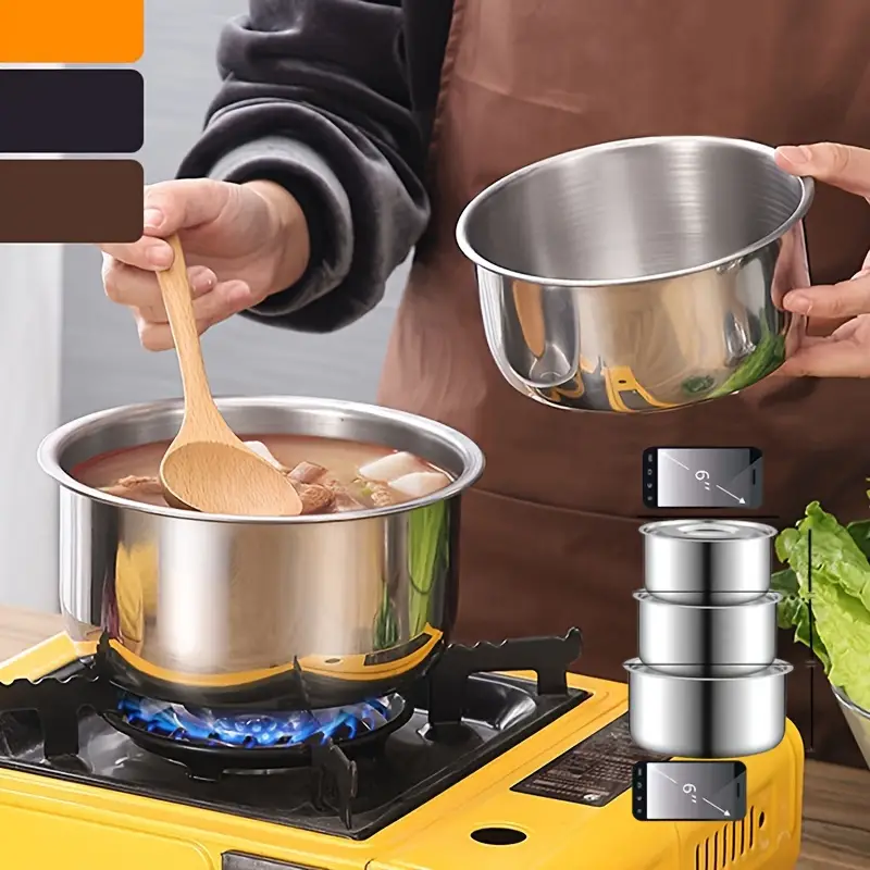 3pcs/set Juego de ollas de sopa de acero inoxidable con tapa Utensilios de  cocina Olla de estofado Accesorios de cocina
