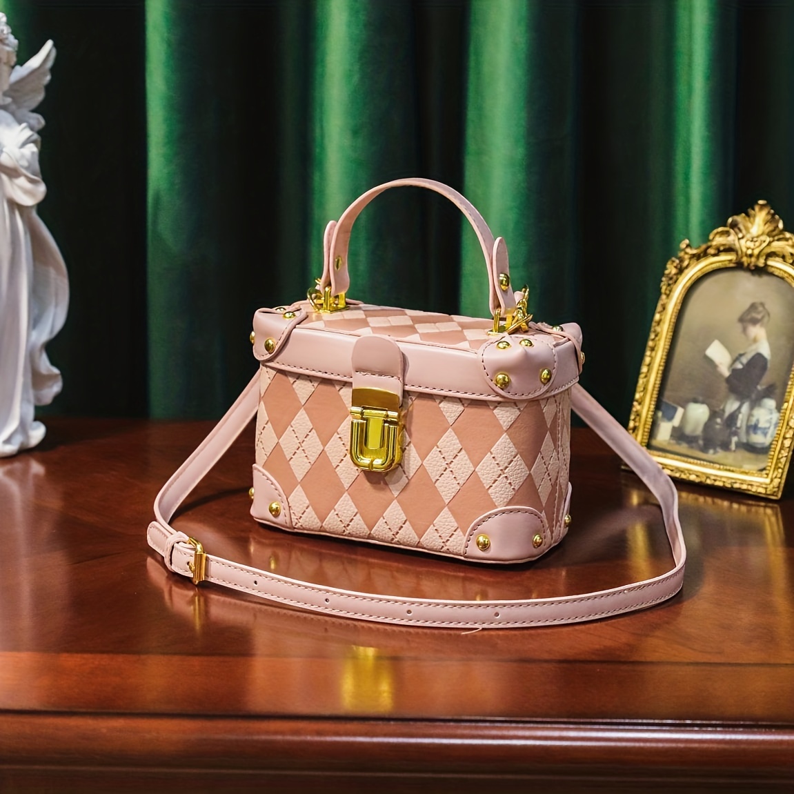 Argyle Embossed Handbag, Vintage Square Crossbody Bag, Women's Small Pu  Leather Box Purse - Temu United Arab Emirates