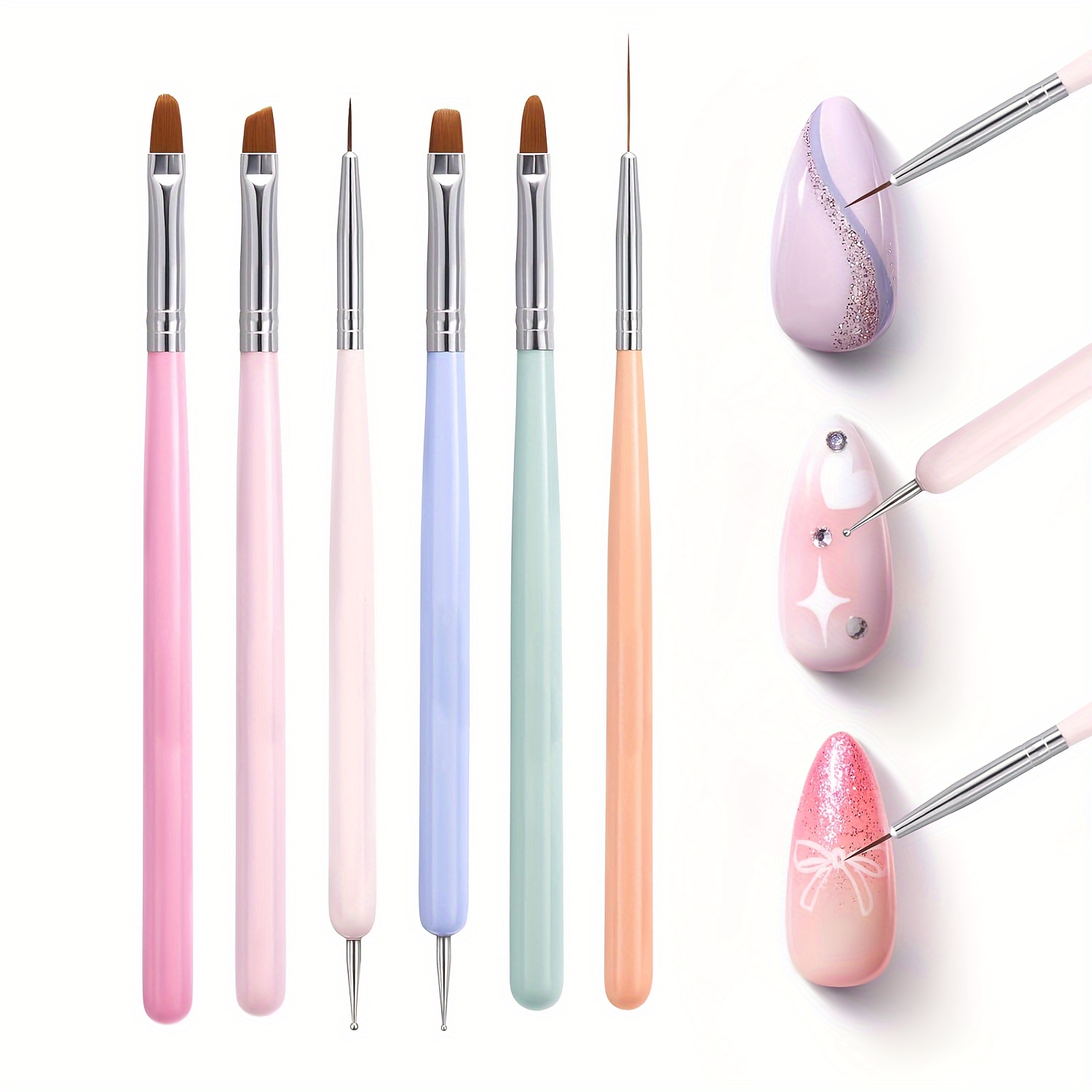 Nail Brush Set, 6-piece Gel Nail Painting Set Brush, Flower Drawing Pen Gel Nail Polish Painting Brush, Nail Brush Set Nail Polish Pen Tool, Suitable For Home And Nail Salons