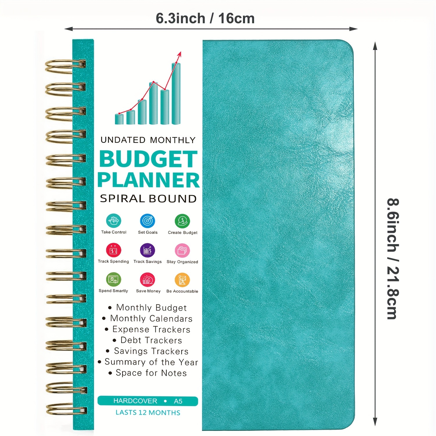A5 Spiral - Bound Budget Planner. Savings Tracker, 72 Month-At-A-Glance  Pages and 4 Pages of Debt Trackers. 13 Tabs. 160 Pages of Thick 80 Lb.  Mohawk