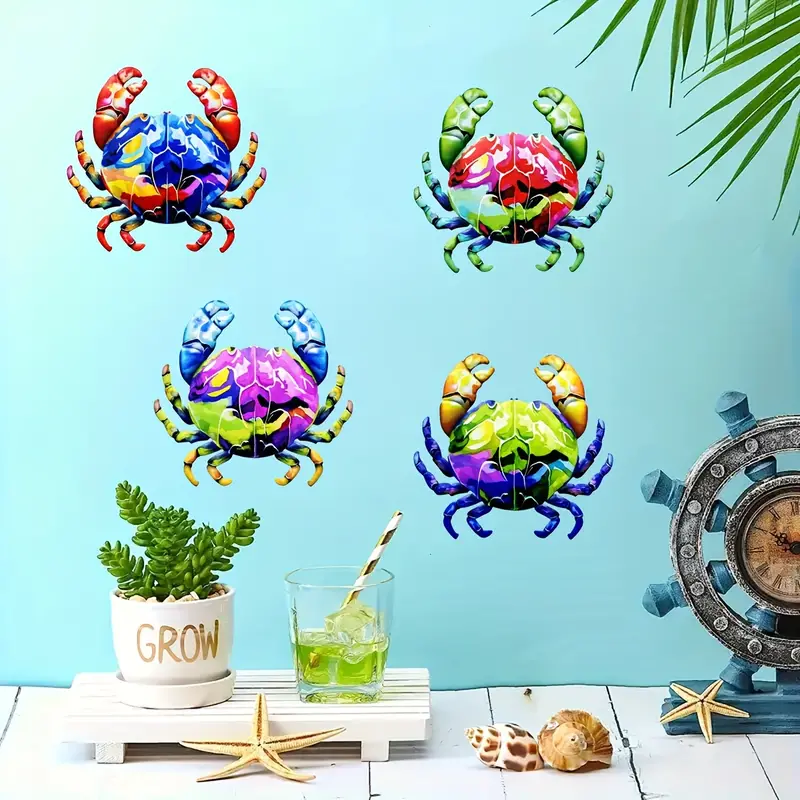 Marine Style Metal Crab Art Wall Decor Vivid Colorful Metal - Temu