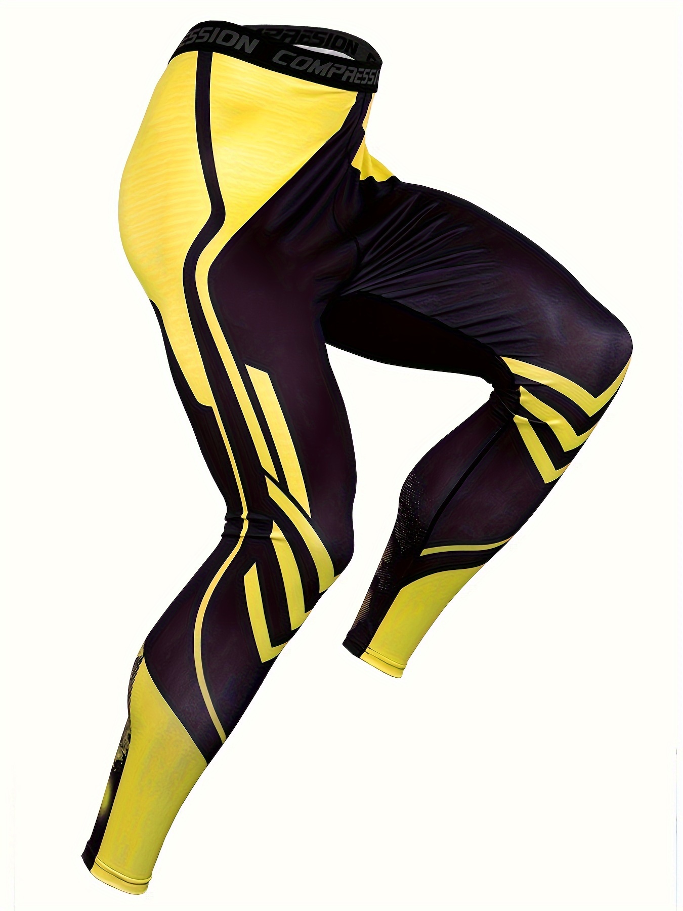 Men Compression Pants Running Tights Pro Combat Compression Tights Base  Layer Yellow XL 
