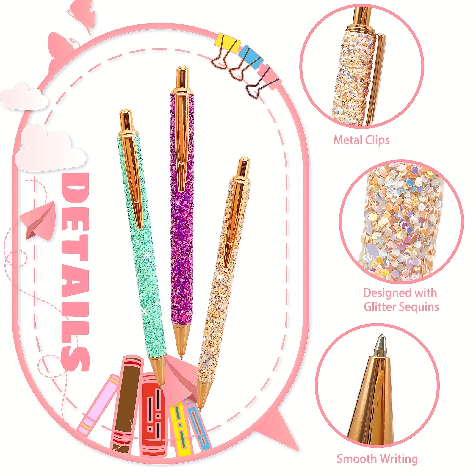 Fancy Glitter Ballpoint Pens Cute Sparkly Writing Pens - Temu