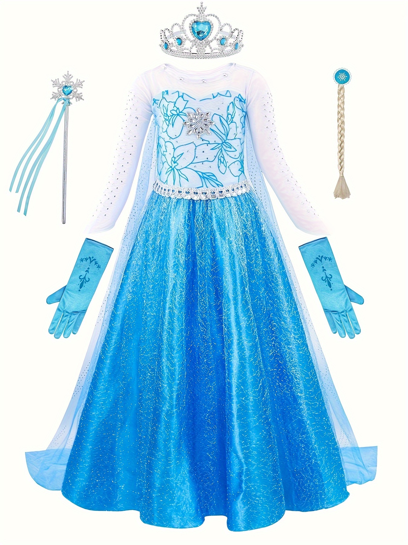 Robe De Princesse Lumineuse Reine Des Neiges Cosplay Costume D'halloween De  Noël Pour Les Filles Fête Soirée Bal Robe Bleue Pour 3-9 Ans