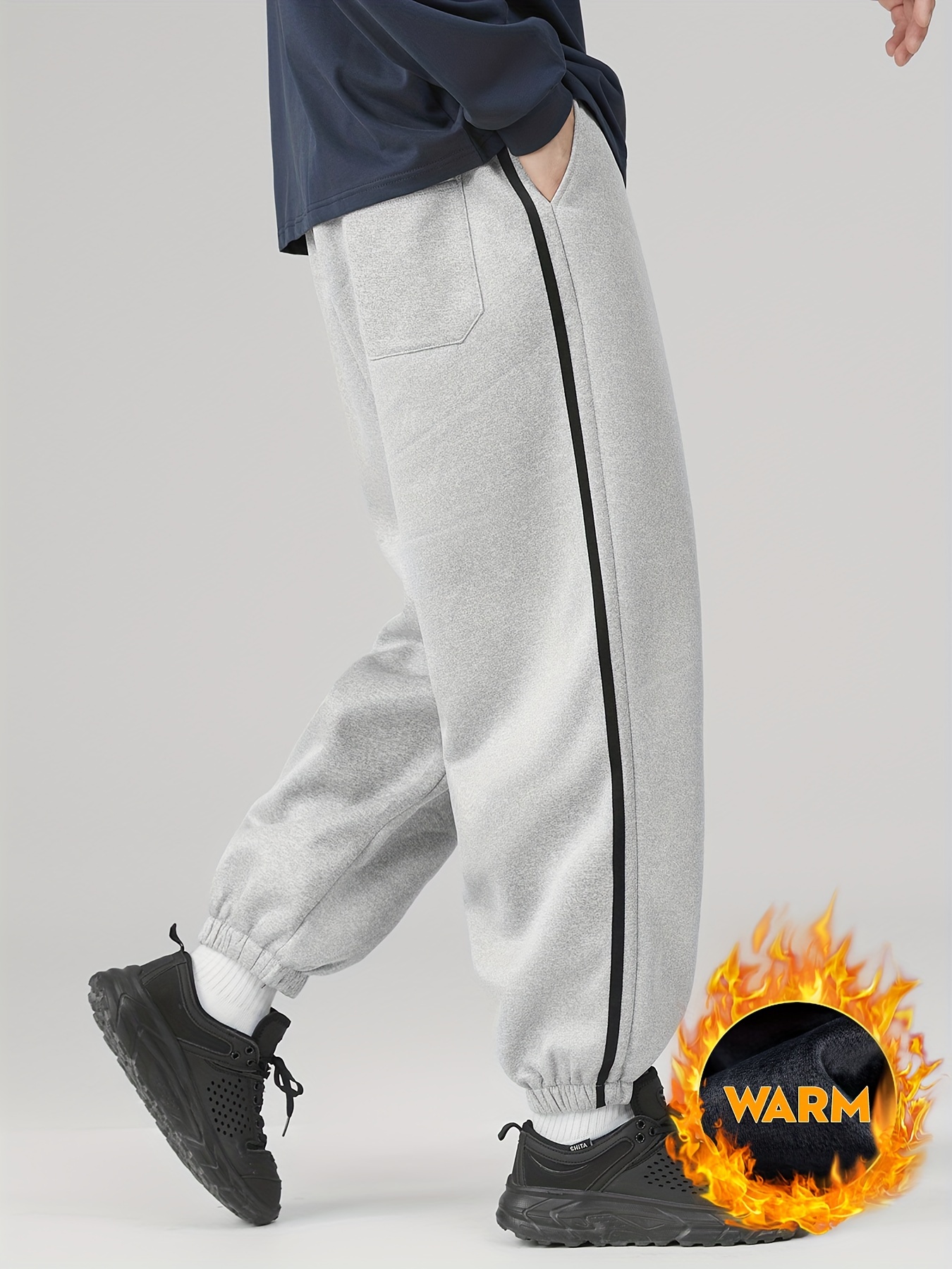 Men's Stylish Loose Solid Fleece Sweatpants Pockets Active - Temu