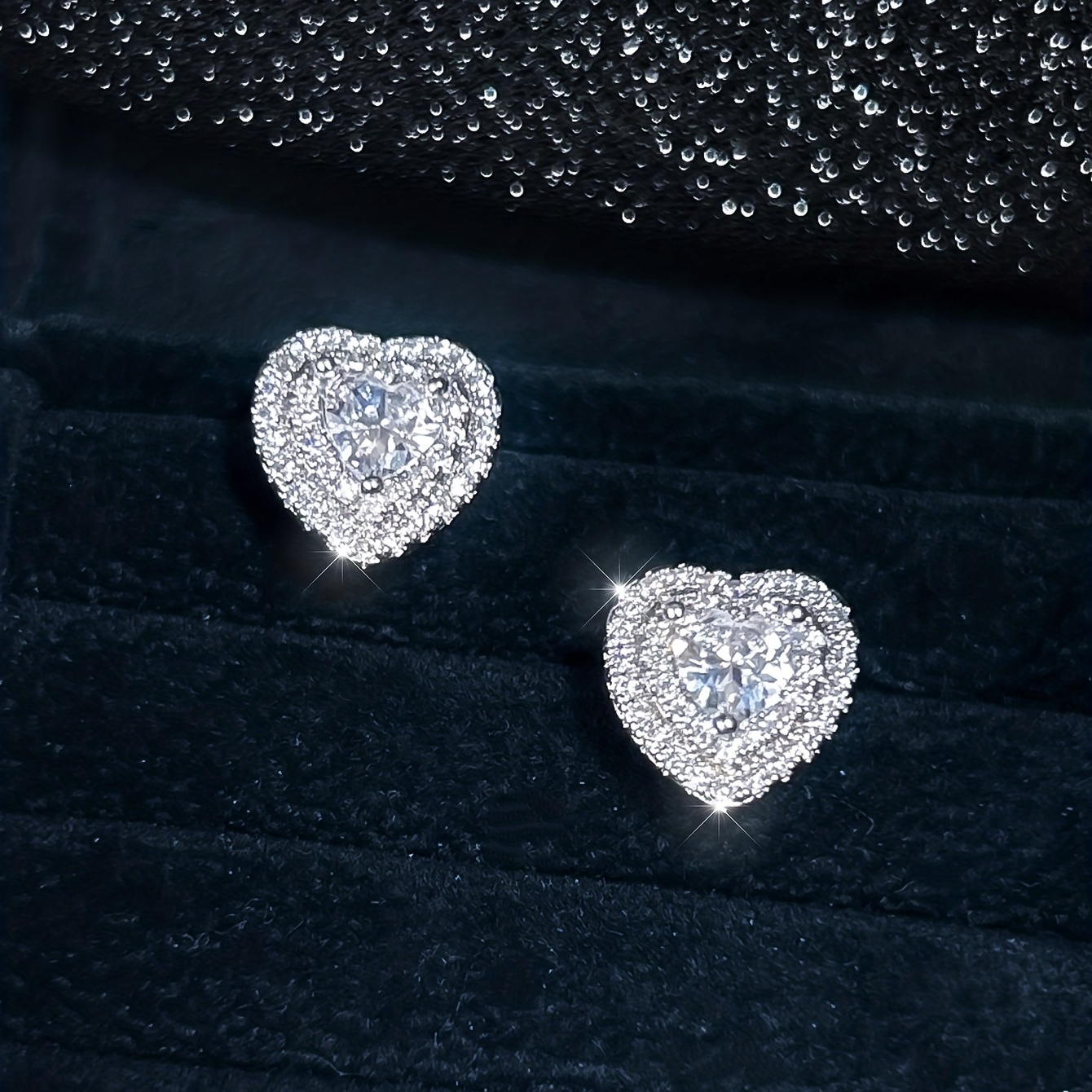 

Stud Earrings Heart Shape Zircon Inlaid Design Copper Earrings Elegant Style Jewelry Trendy Gift For Women