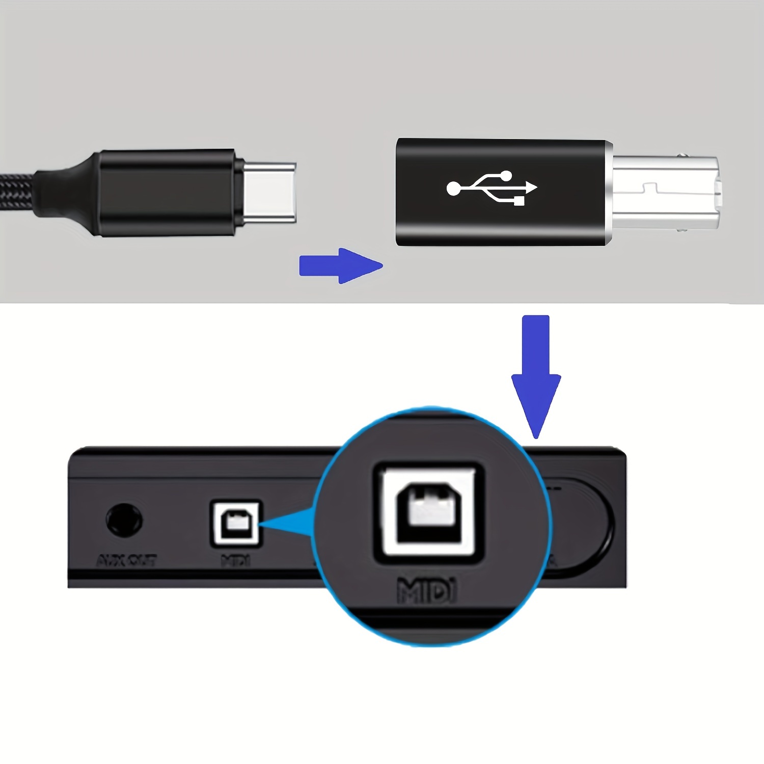 USB to USB B Printer MIDI Cable