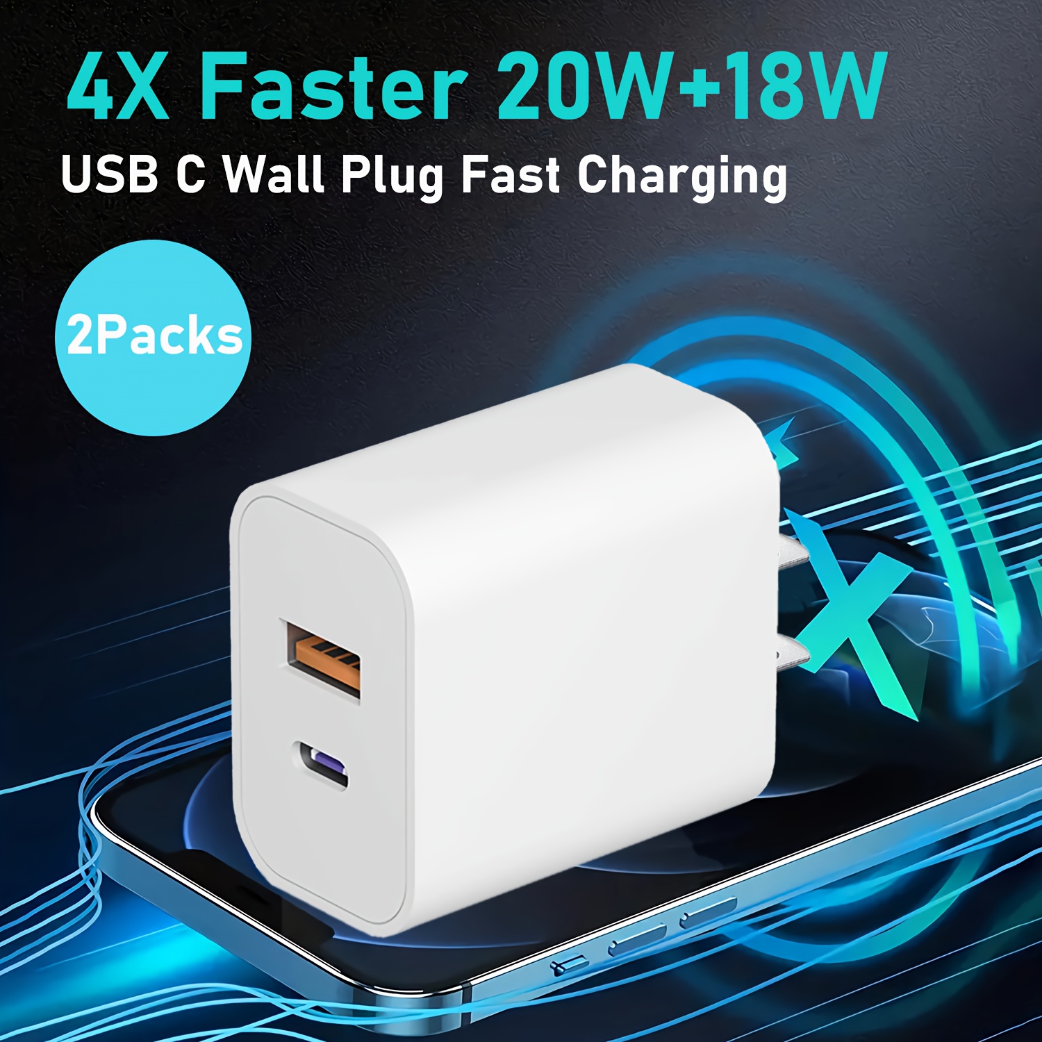  iPhone 15/15 Pro Max Charger, 2-Pack 20W Type C Fast Wall  Charger Power Adapter, USB C Charger Block for iPhone 15/15 Plus/15 Pro/15  Pro Max, iPad Pro/Air/Mini, AirPods Pro with 6FT