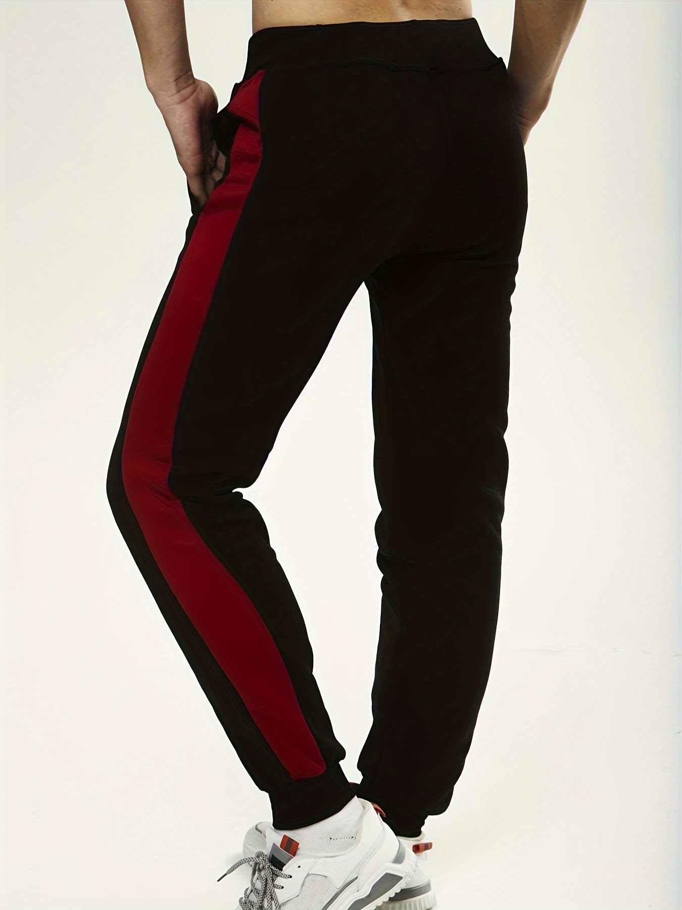 Mens black joggers cheap with red stripe