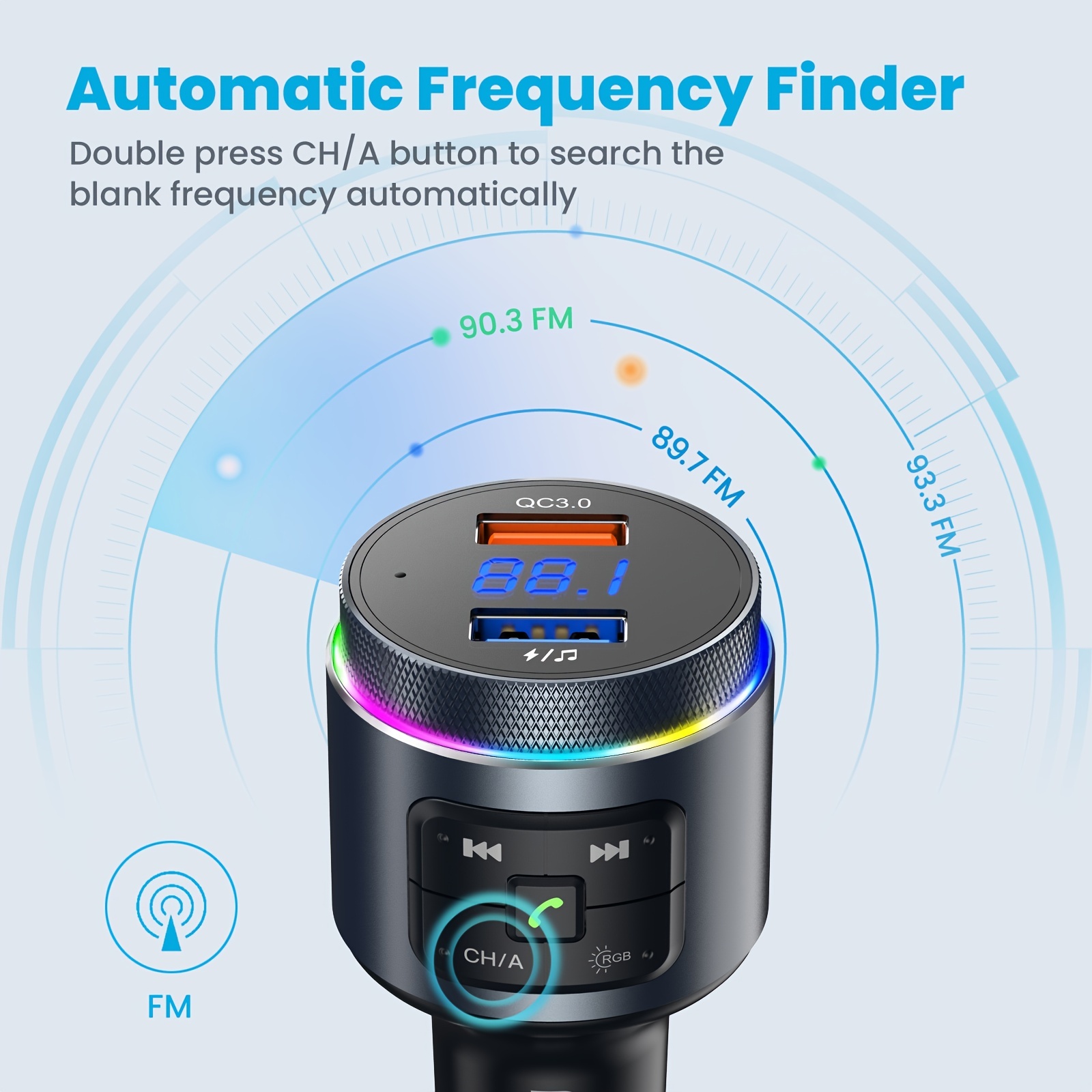 Upgraded V5.0 FM Wireless Transmitter Car, QC3.0 & LED Backlit Wireless FM Radio Adapter Music Player/Car Kit With Hands-Free Calls_voghion.com