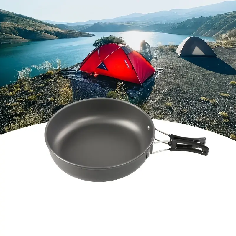 1pc, Camping Pan With Folding Handle Lightweight Aluminum Camping Frying  Pan Portable Picnic Pot Cookware