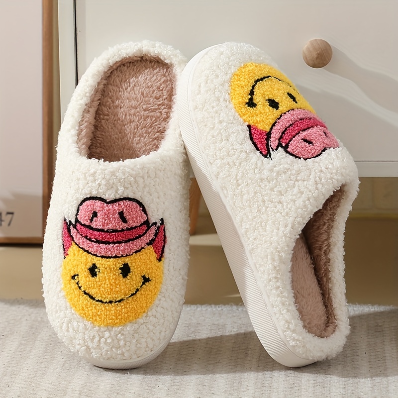 Women's Smile Fuzzy Slippers Warm Plush Shoes