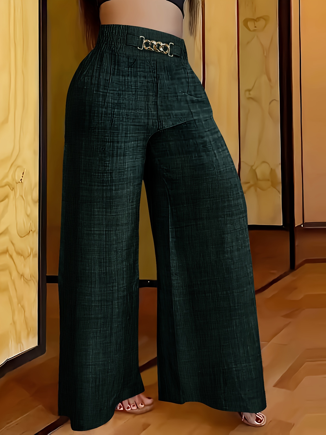 chain decor wide leg pants casual high waist long pants Temu