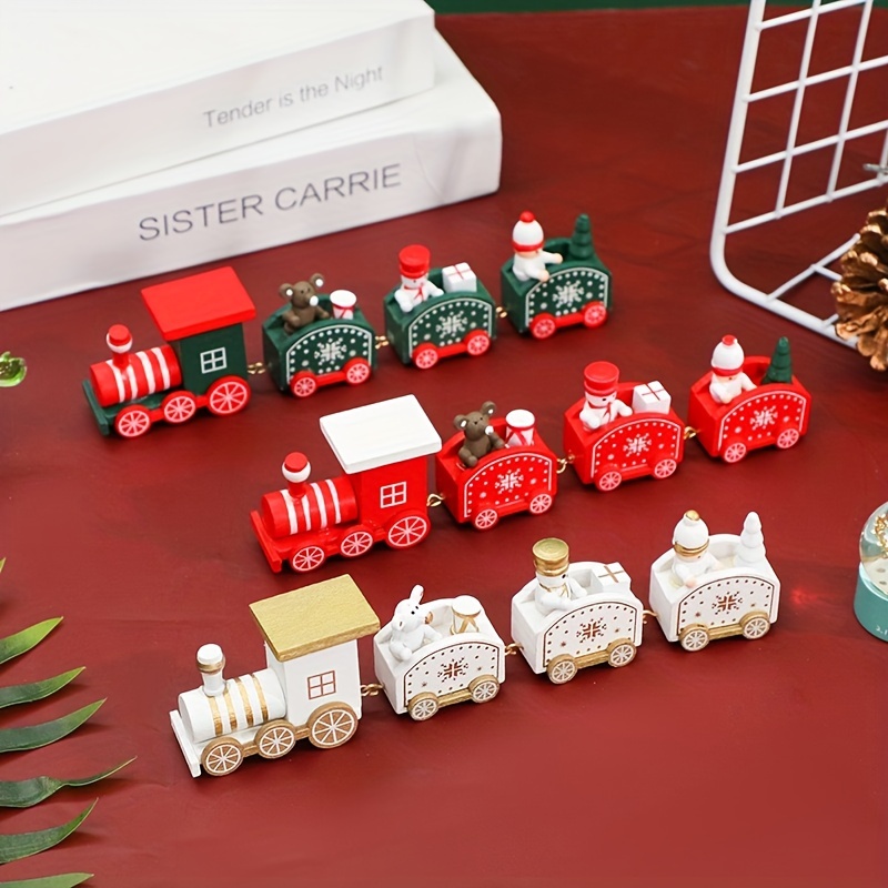 Enfeites de mini trem de madeira, conjunto de trem de Natal Trem de Natal  pintado de madeira Decoração de Natal Presente infantil, Decorações de  Natal Decoração de trem de madeira para(vermelho)