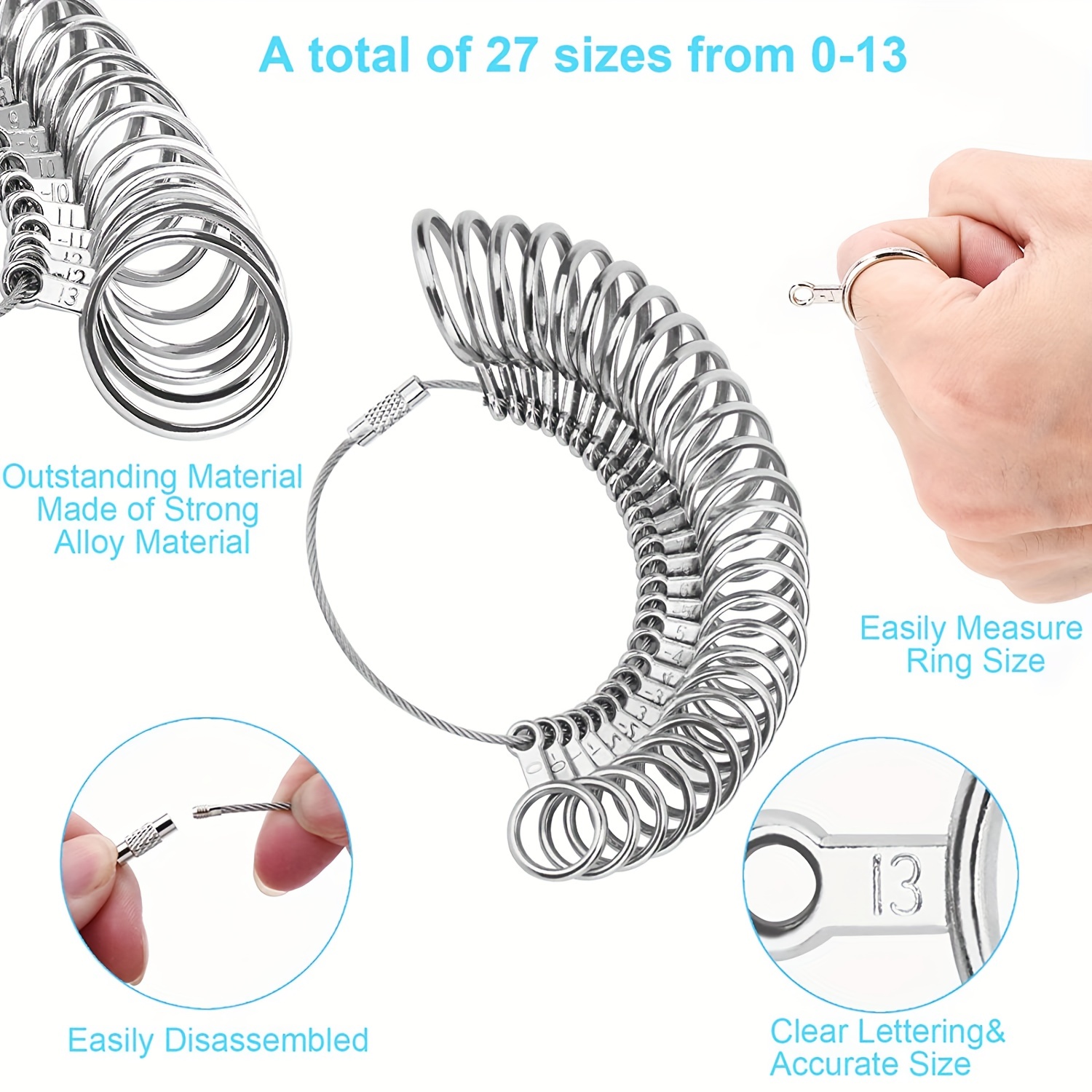 Ring Sizer Measuring Tool, Jewelry Sizers Metal Ring Sizer Gauge Sizing  Measurin