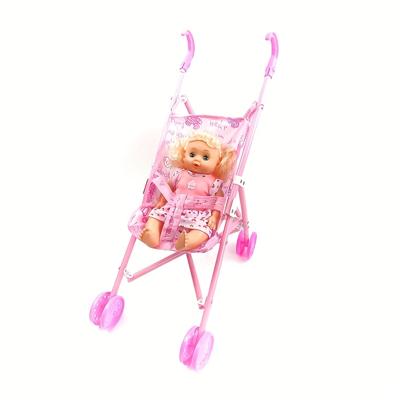 Juguete de cochecito de muñeca, accesorios para guardería de muñecas,  plegable y ligero para niños cochecito de bebé juguete